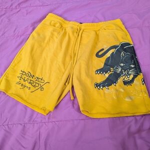 Ed Hardy Yellow Men's Shorts with Panther Design